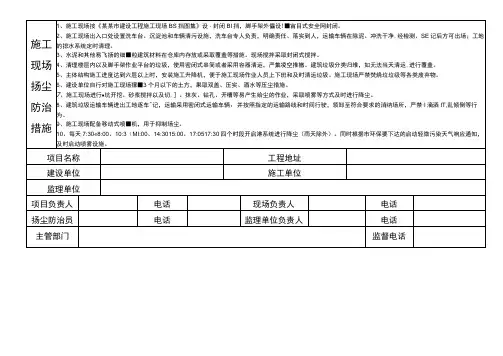 建筑项目施工现场扬尘防治公示牌