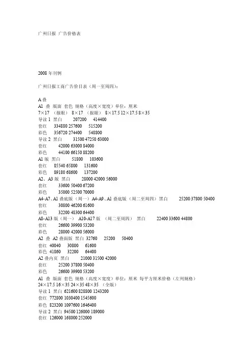 广州日报广告价格表