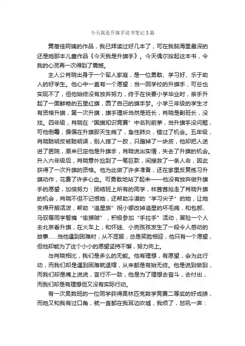 今天我是升旗手读书笔记3篇_读书笔记_