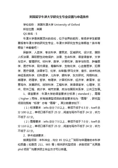 英国留学牛津大学研究生专业设置与申请条件