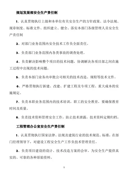 规划发展部安全生产责任制