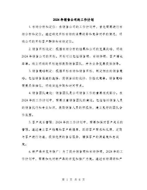 2024年销售公司的工作计划（2篇）
