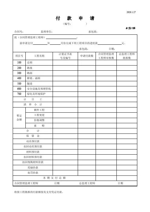 付款申请表