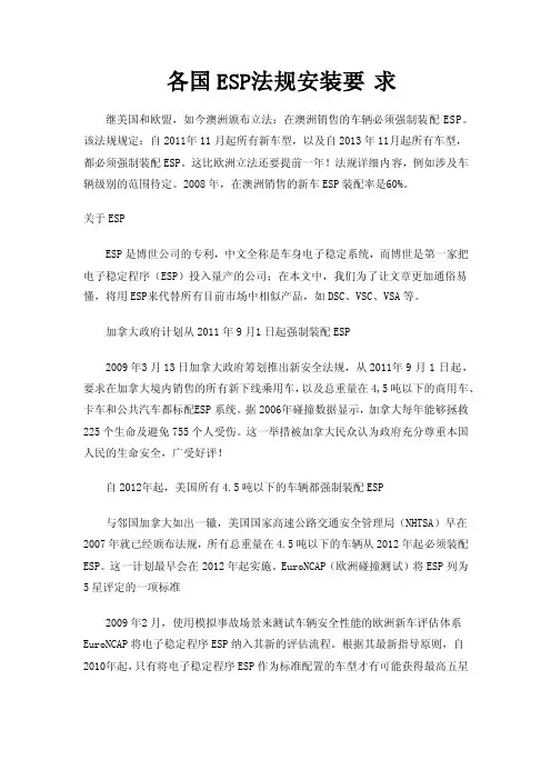 各国ESP法规安装要求