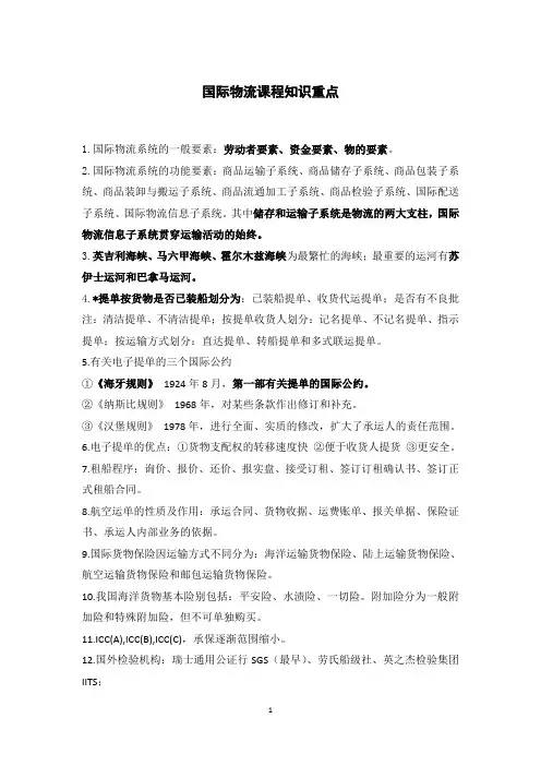 国际物流课程知识重点