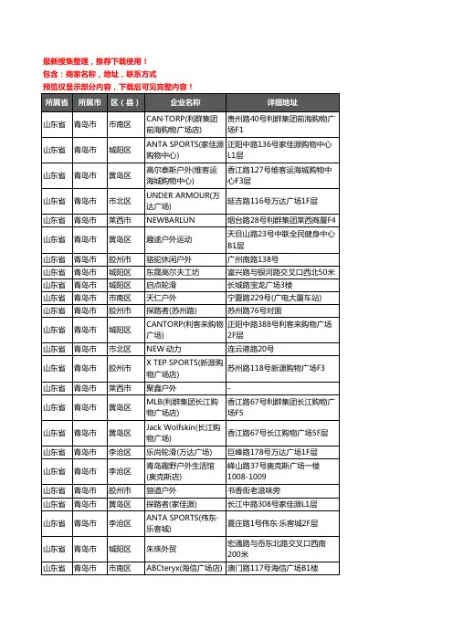 新版山东省青岛市户外用品企业公司商家户名录单联系方式地址大全294家