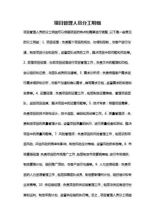 项目管理人员分工明细
