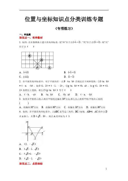 位置与坐标知识点分类训练专题八年级数学(北师大版)