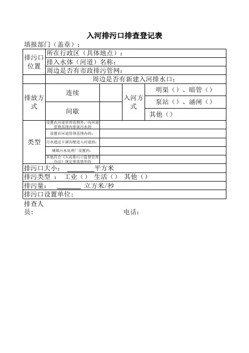 入河排污口排查登记表