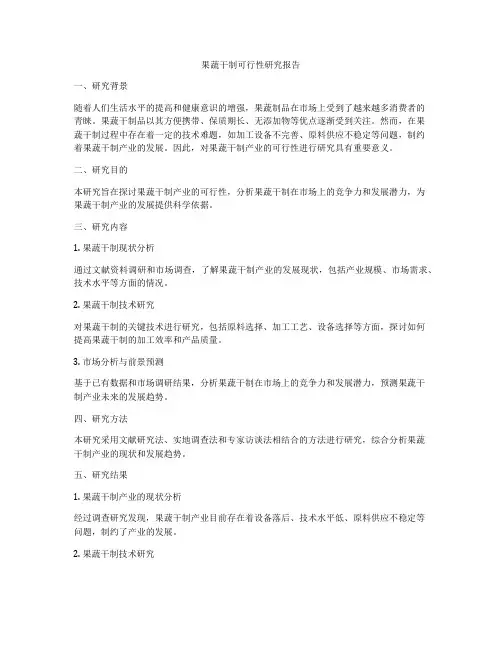 果蔬干制可行性研究报告