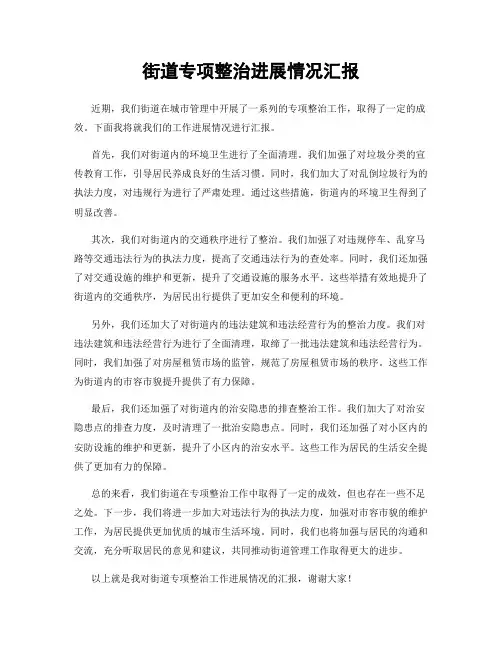 街道专项整治进展情况汇报