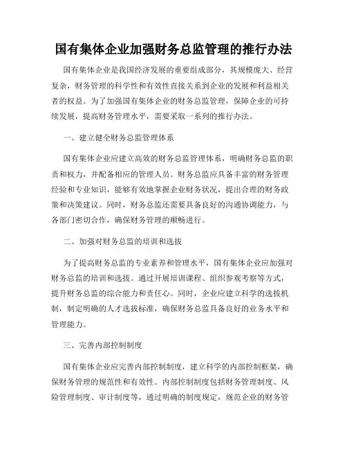 国有集体企业加强财务总监管理的推行办法
