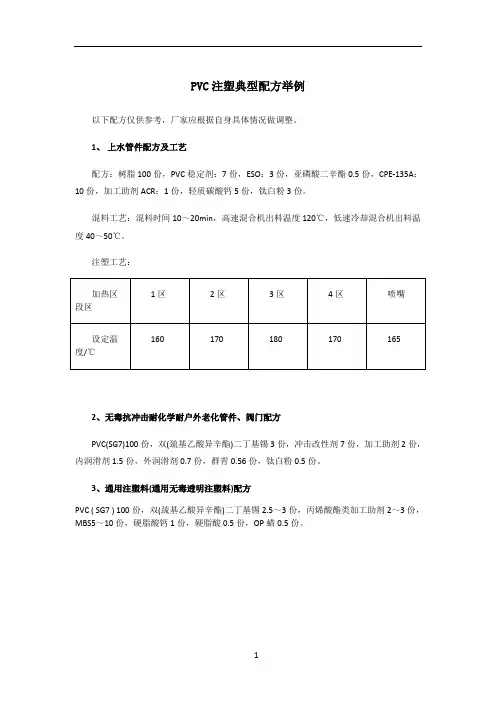 PVC注塑典型配方举例
