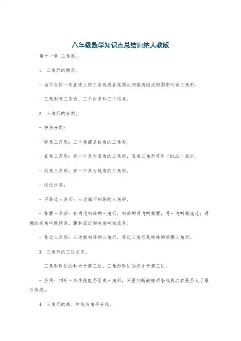 八年级数学知识点总结归纳人教版