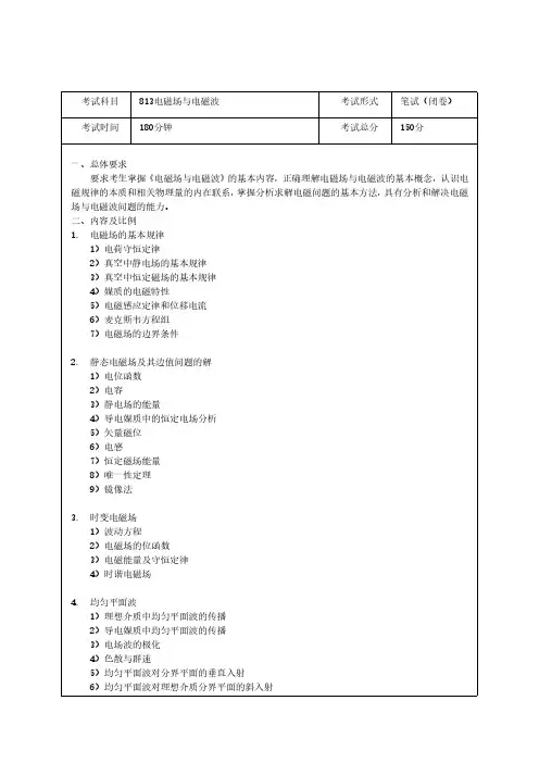 电子科技大学2020年硕士研究生初试813电磁场与电磁波自命题科目考试大纲
