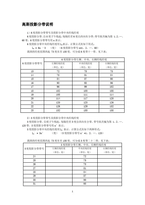 高斯投影分带说明