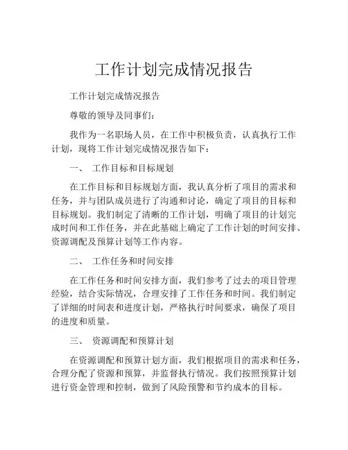 工作计划完成情况报告