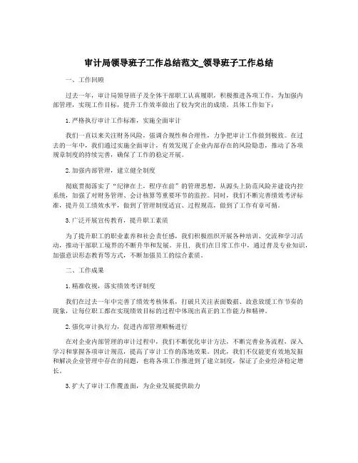 审计局领导班子工作总结范文_领导班子工作总结