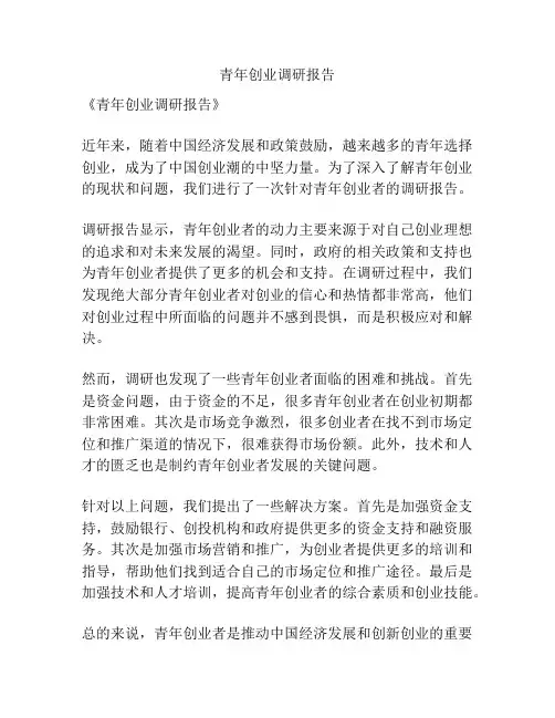 青年创业调研报告