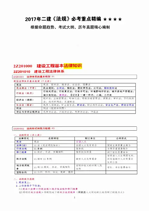 2018年二建《法规》必考重点精编五星推荐