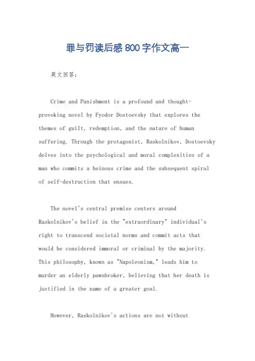 罪与罚读后感800字作文高一