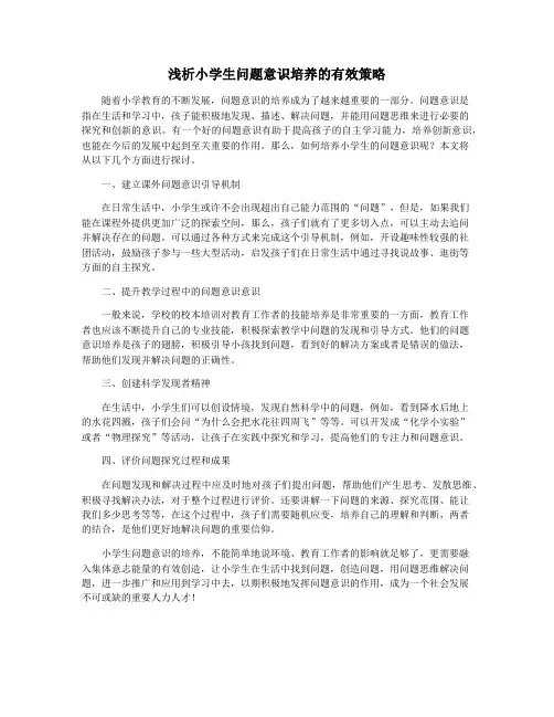 浅析小学生问题意识培养的有效策略