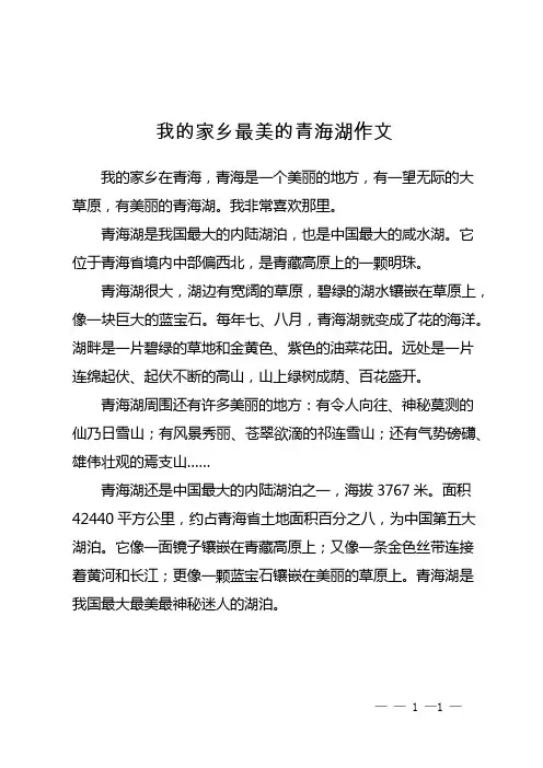我的家乡最美的青海湖作文