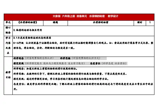2024年大象版六年级科学上册 准备单元  水滑梯的秘密 (教案) 