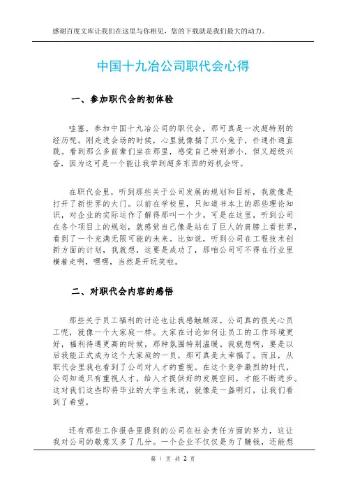 中国十九冶公司职代会心得