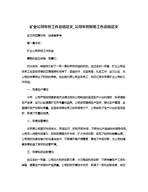 矿业公司年终工作总结范文_公司年终财务工作总结范文