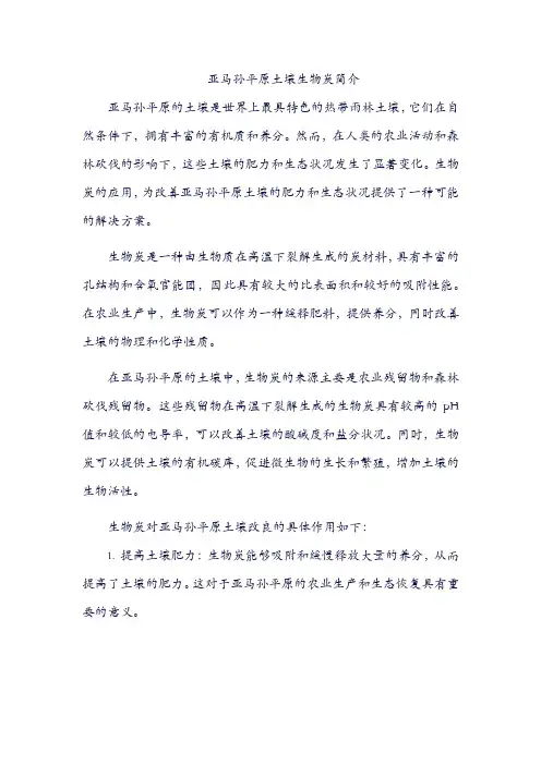 亚马孙平原土壤 生物炭
