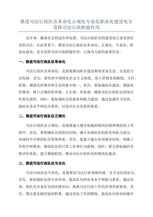 推进司法行政队伍革命化正规化专业化职业化建设充分发挥司法行政职能作用