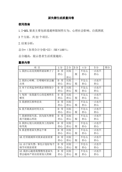 尿失禁生活质量问卷