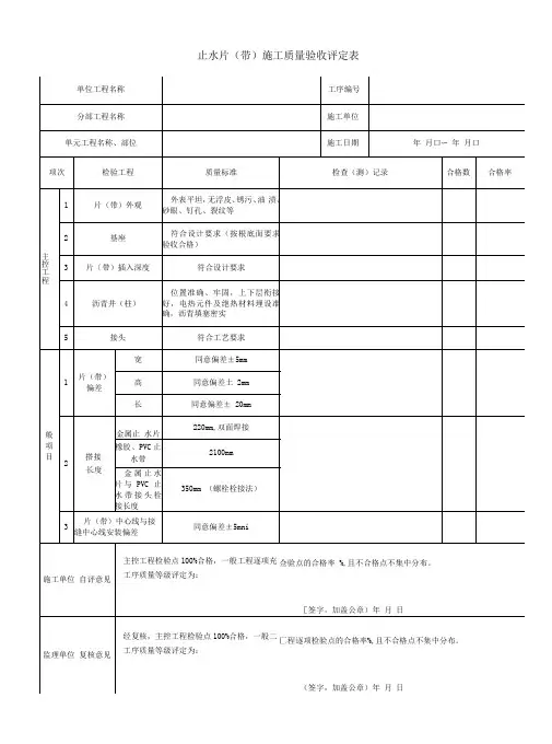 止水片〔带〕施工质量验收评定表