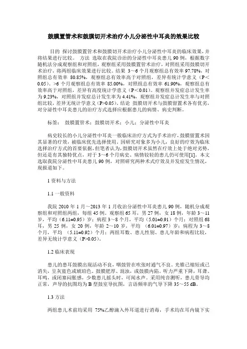 鼓膜置管术和鼓膜切开术治疗小儿分泌性中耳炎的效果比较