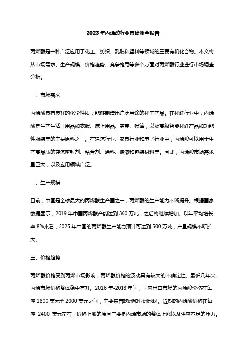 2023年丙烯酸行业市场调查报告