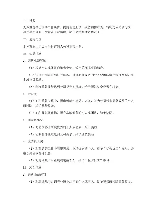 营销销售奖罚方案