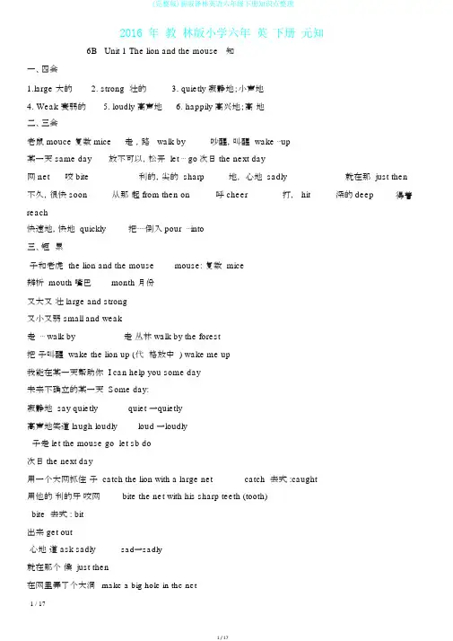 (完整版)新版译林英语六年级下册知识点整理