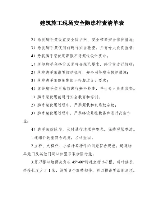 建筑施工现场安全隐患排查清单表