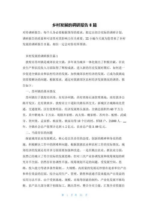 乡村发展的调研报告8篇