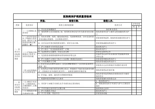 医院病房护理质量查检表