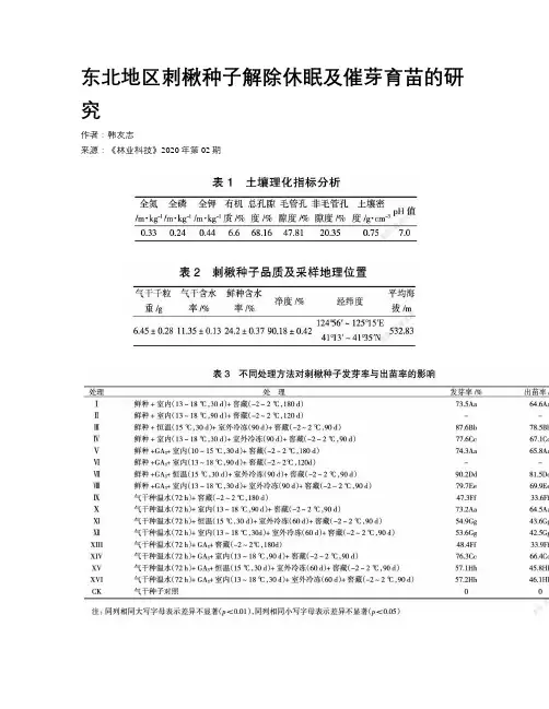 东北地区刺楸种子解除休眠及催芽育苗的研究