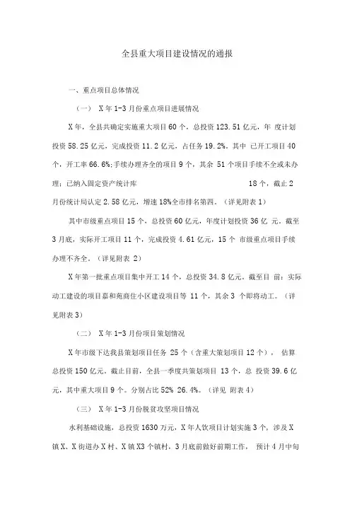 全县重大项目建设情况的通报