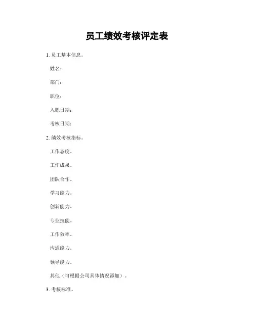 员工绩效考核评定表