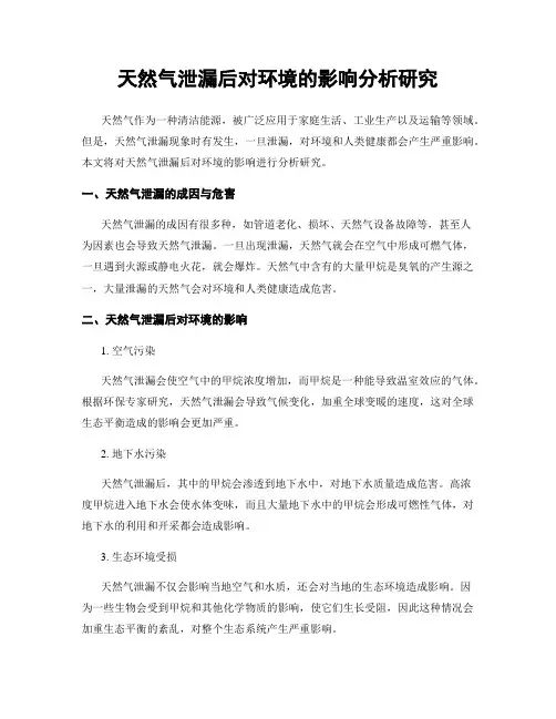 天然气泄漏后对环境的影响分析研究