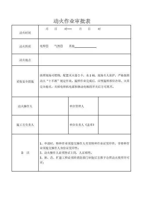 动火作业审批表模板