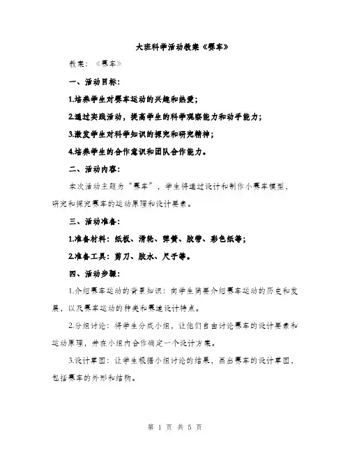 大班科学活动教案《赛车》（2篇）