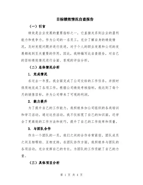 目标绩效情况自查报告