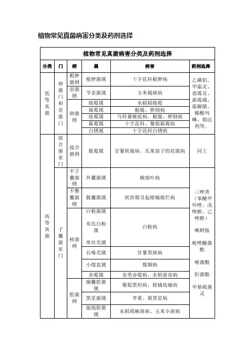 植物常见真菌病害分类及药剂选择