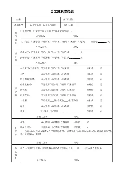 员工离职交接表